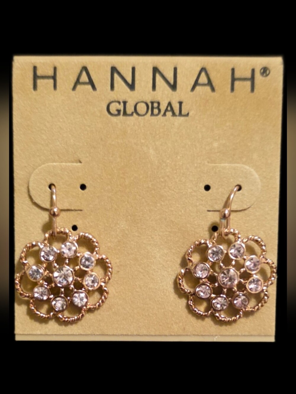Rose Gold Crystal Flower Drop Earrings